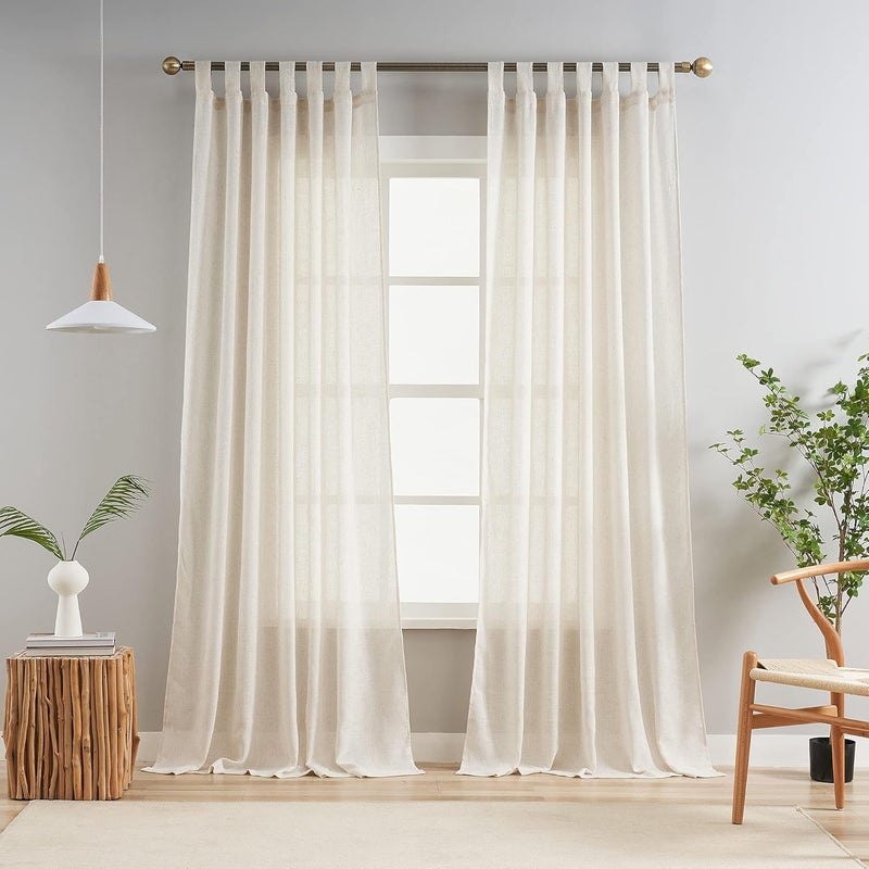 VOILYBIRD Natural Linen Semi Sheer Curtains Tab Top Light Filtering Elegant Curtains & Drapes for Living Room 52 x 90 Inch Length, Set of 2 Panels - Image 2
